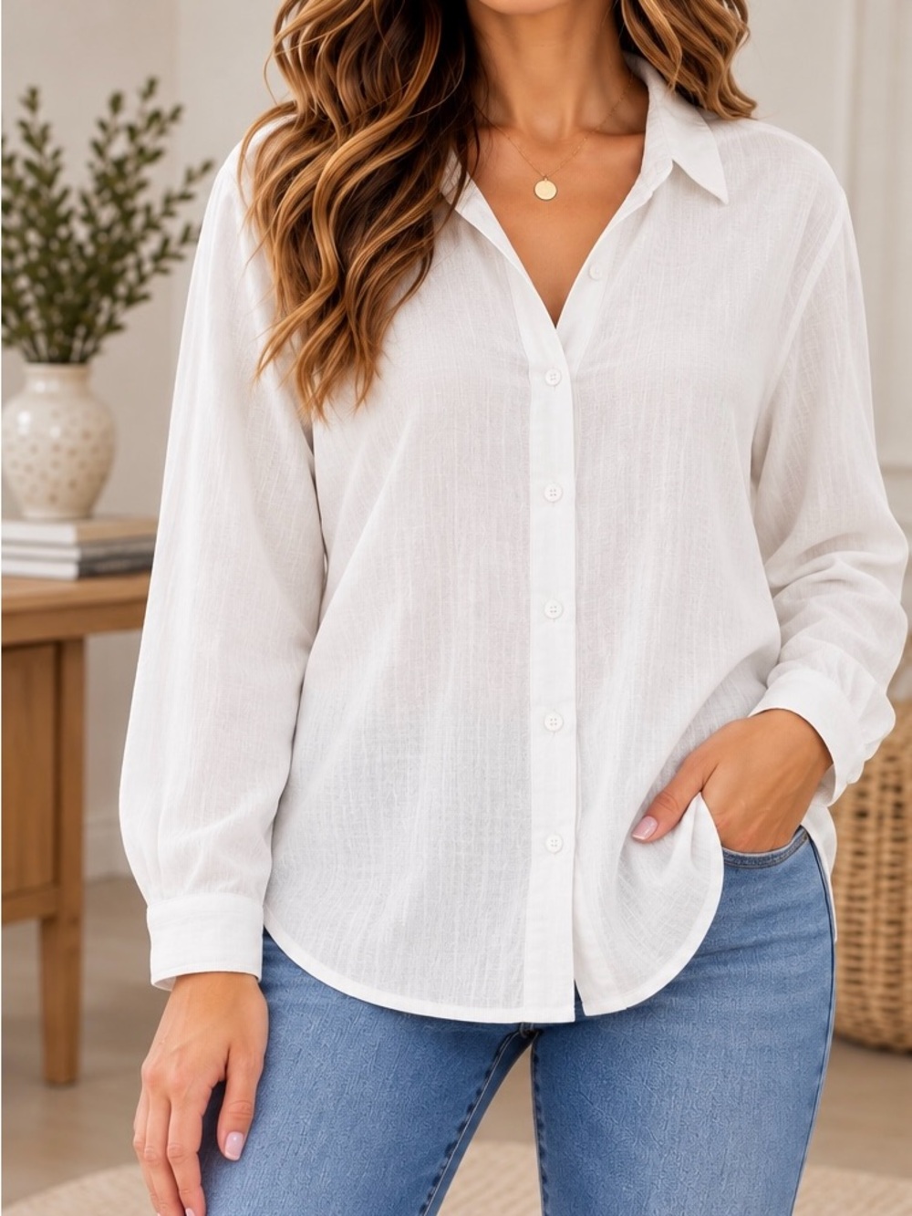 Blank NYC White Button-Down Linen-Blend Shirt